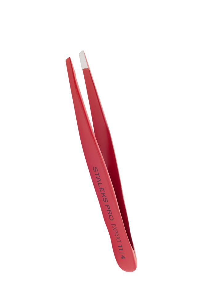 Пинцет для бровей STALEKS Expert 11 type 4 (узкие скошенные кромки) (красный)