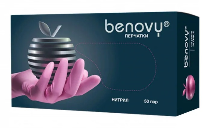 .Перчатки BENOVY нитриловые розовые XS 50 пар