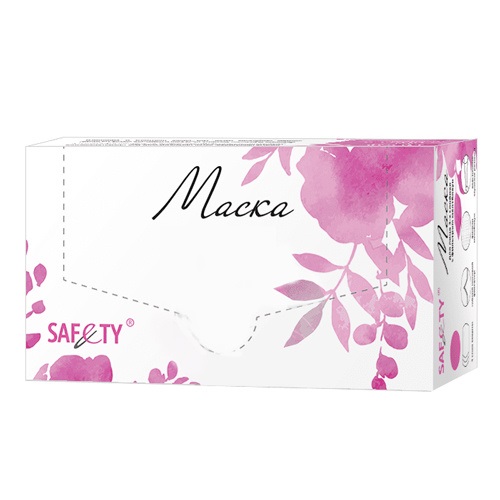 Маска SAF&TY медицинская одноразовая в коробке, розовая, 50 шт